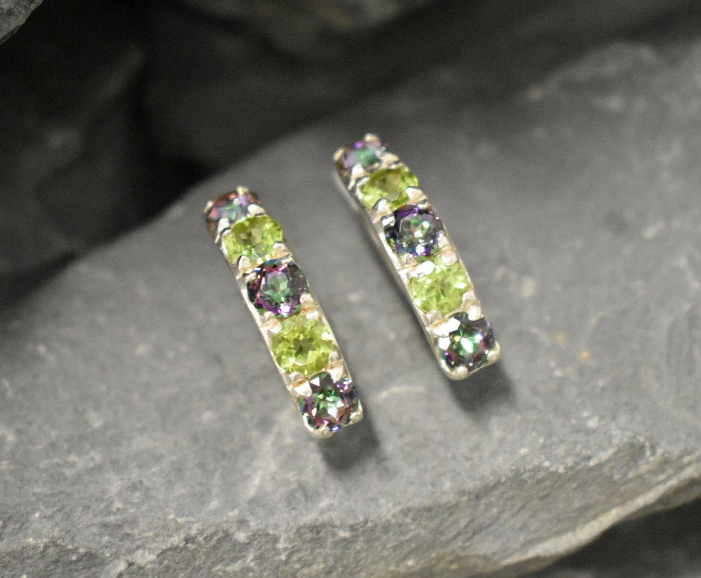 Long Bar Earrings - Mystic Topaz Earrings - Green Peridot Earrings