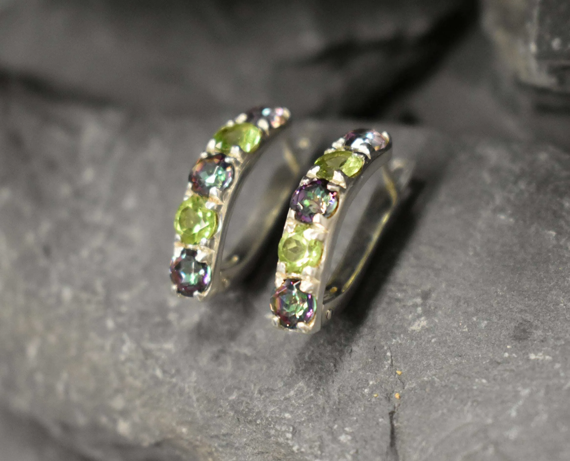 Long Bar Earrings - Mystic Topaz Earrings - Green Peridot Earrings