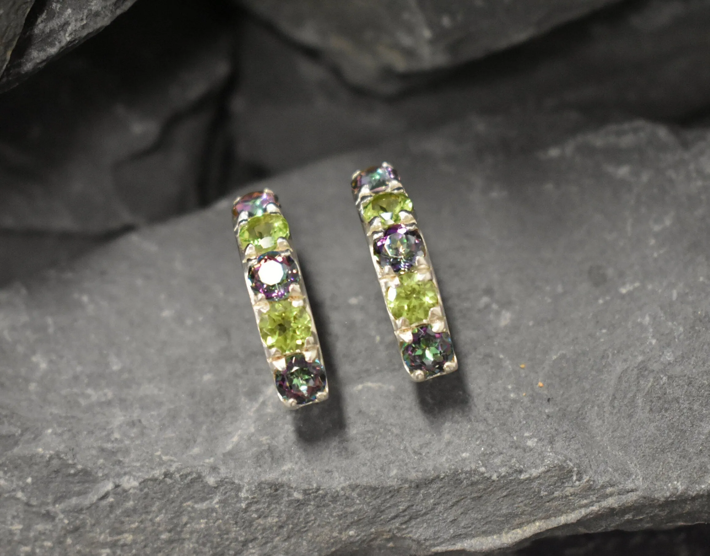 Long Bar Earrings - Mystic Topaz Earrings - Green Peridot Earrings