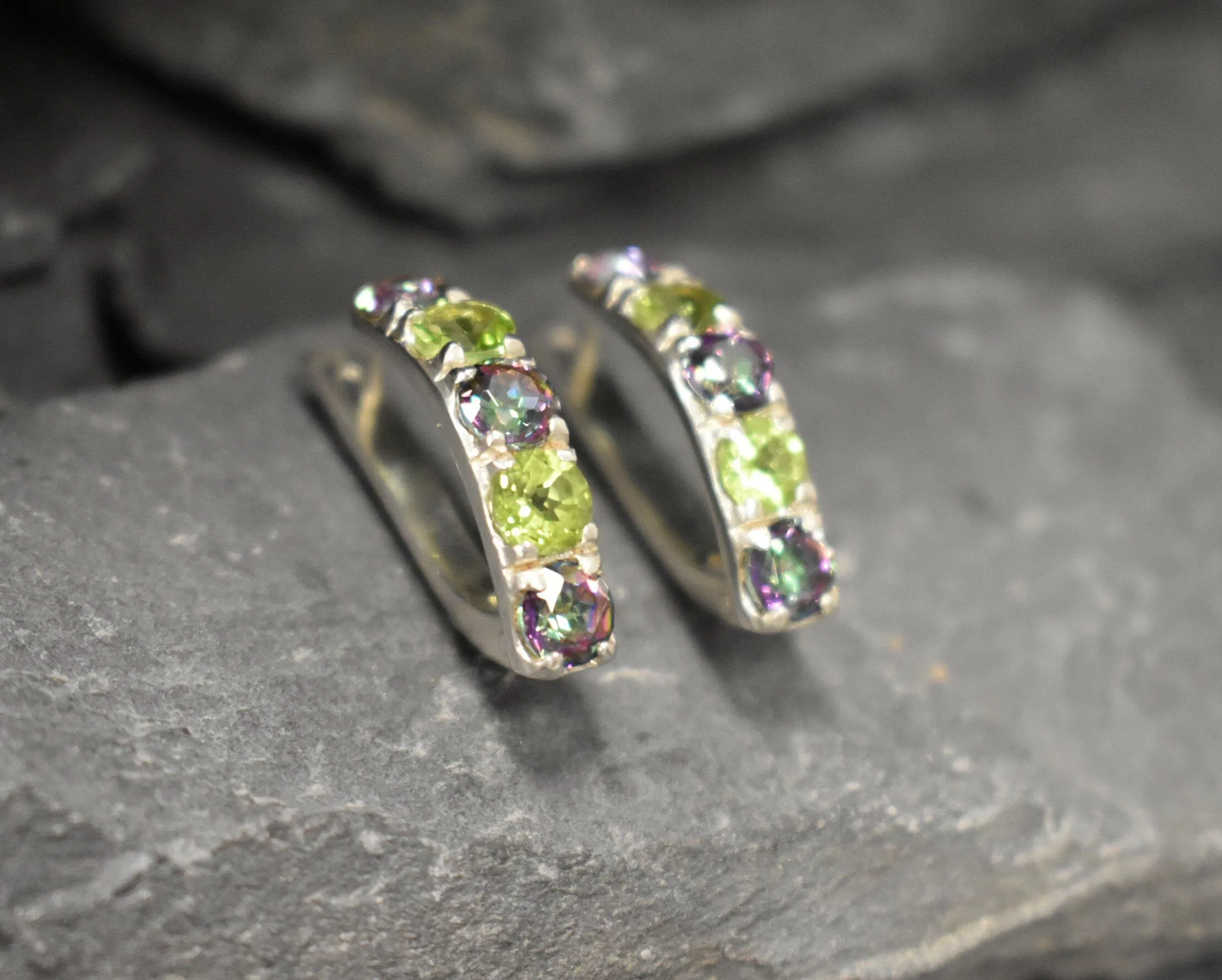 Long Bar Earrings - Mystic Topaz Earrings - Green Peridot Earrings