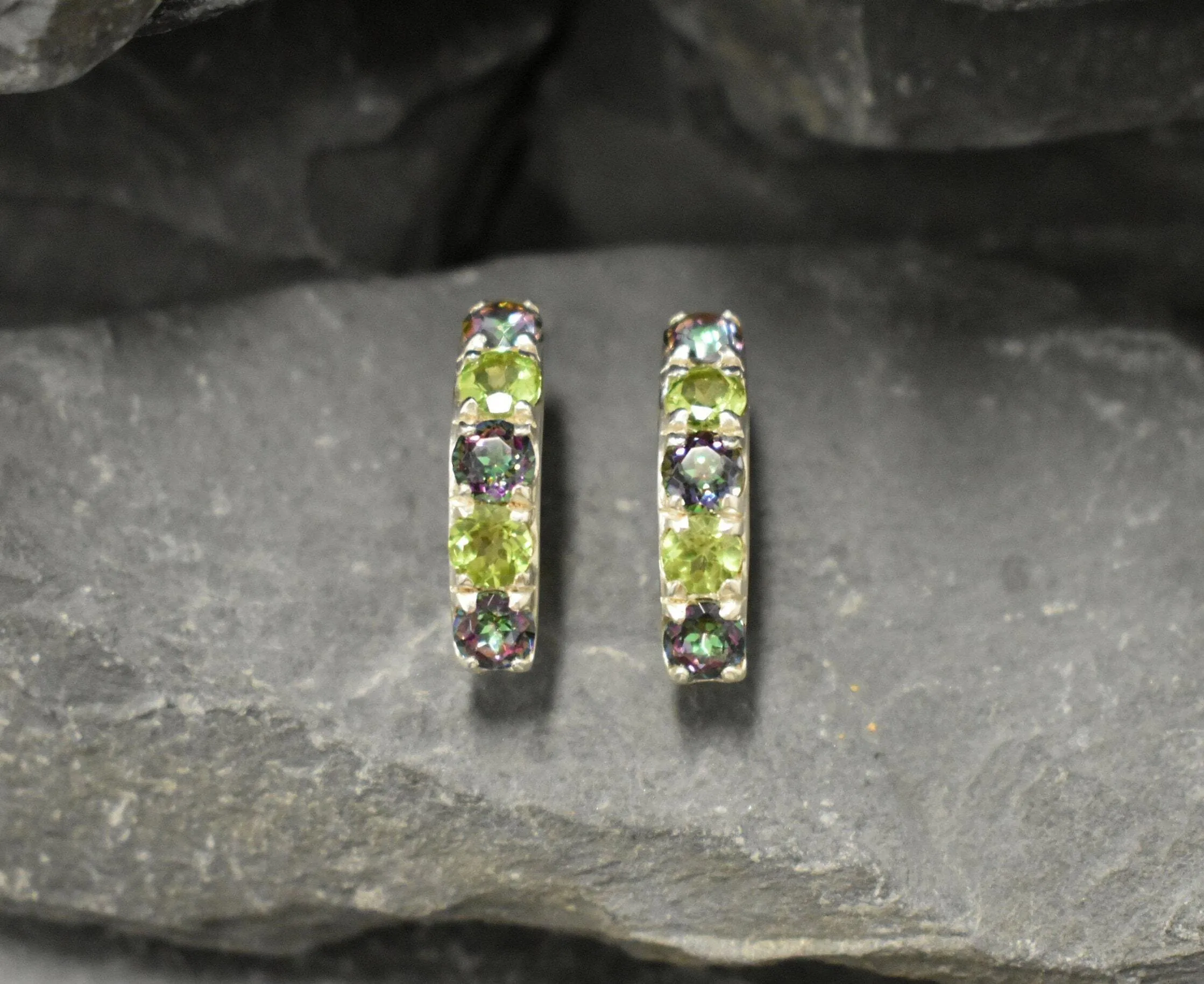 Long Bar Earrings - Mystic Topaz Earrings - Green Peridot Earrings