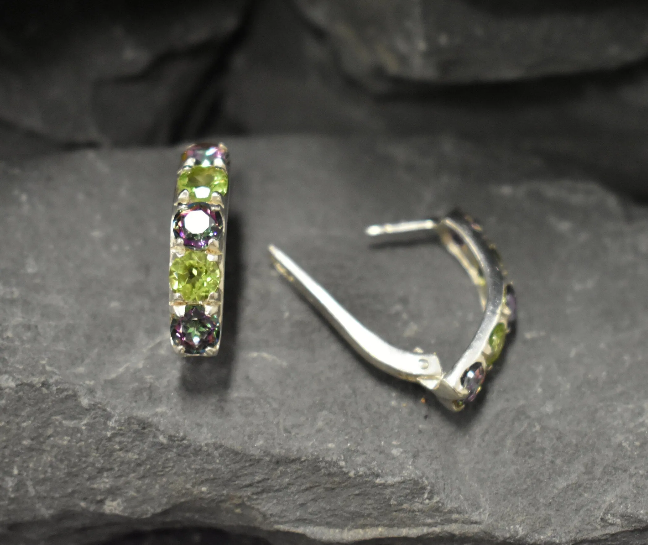 Long Bar Earrings - Mystic Topaz Earrings - Green Peridot Earrings