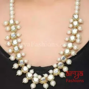 Long Kundan Necklace with Pearl Drops and Meenakari