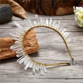 Luxury Crystal Quartz Tiara Bridal Racewear Crown Headdress Headband (Style 1) - Clear Quartz