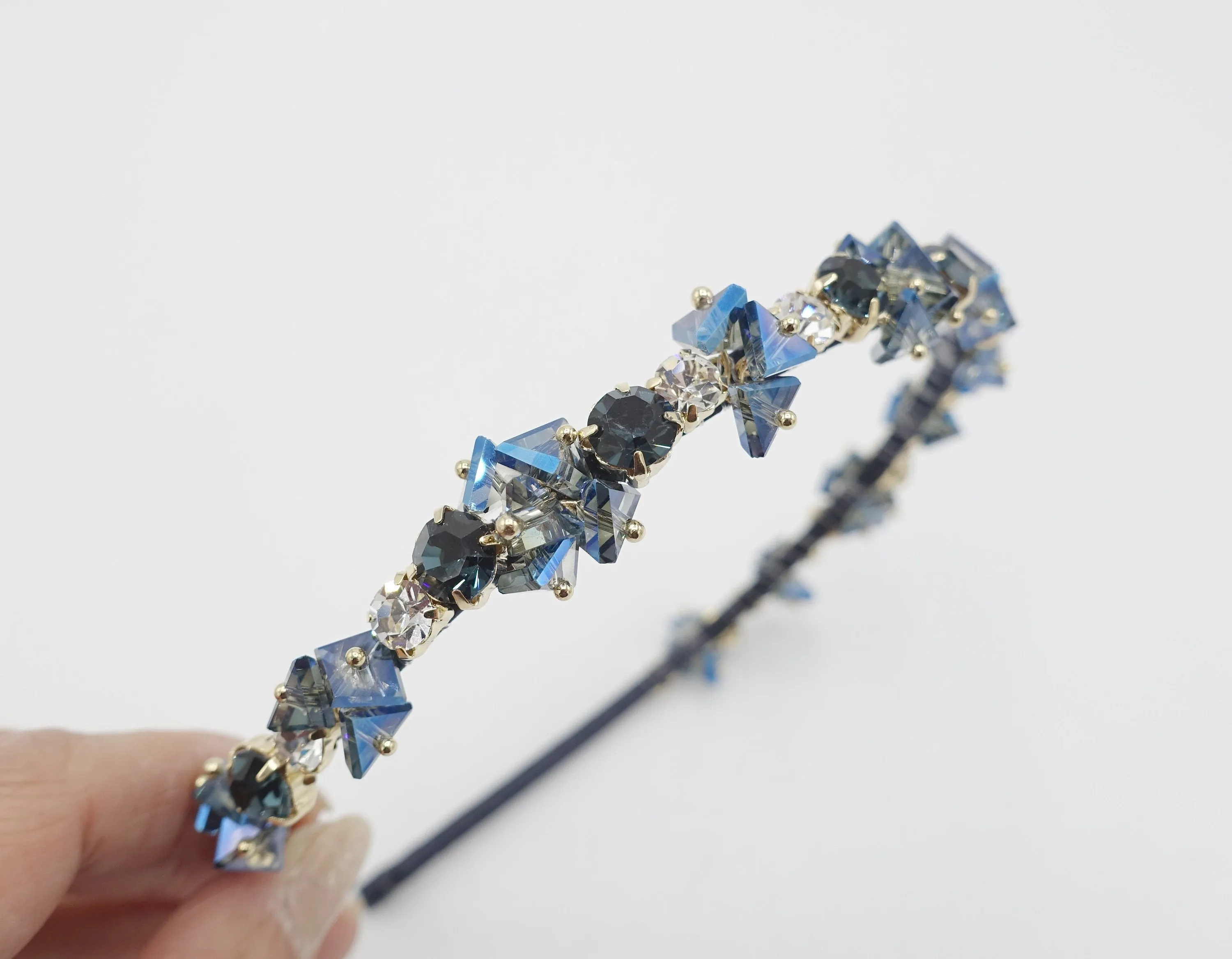 luxury crystal rhinestone headband polyhedron jewel beaded hairband for women