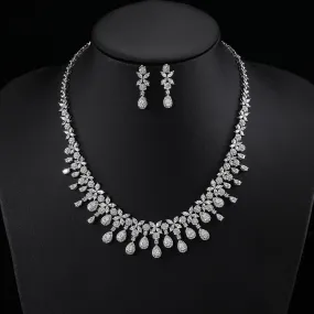 Luxury Cubic Zirconia Bridal Wedding Flower Necklace Earrings Jewelry Set Bridal Wedding Accessories CN11043