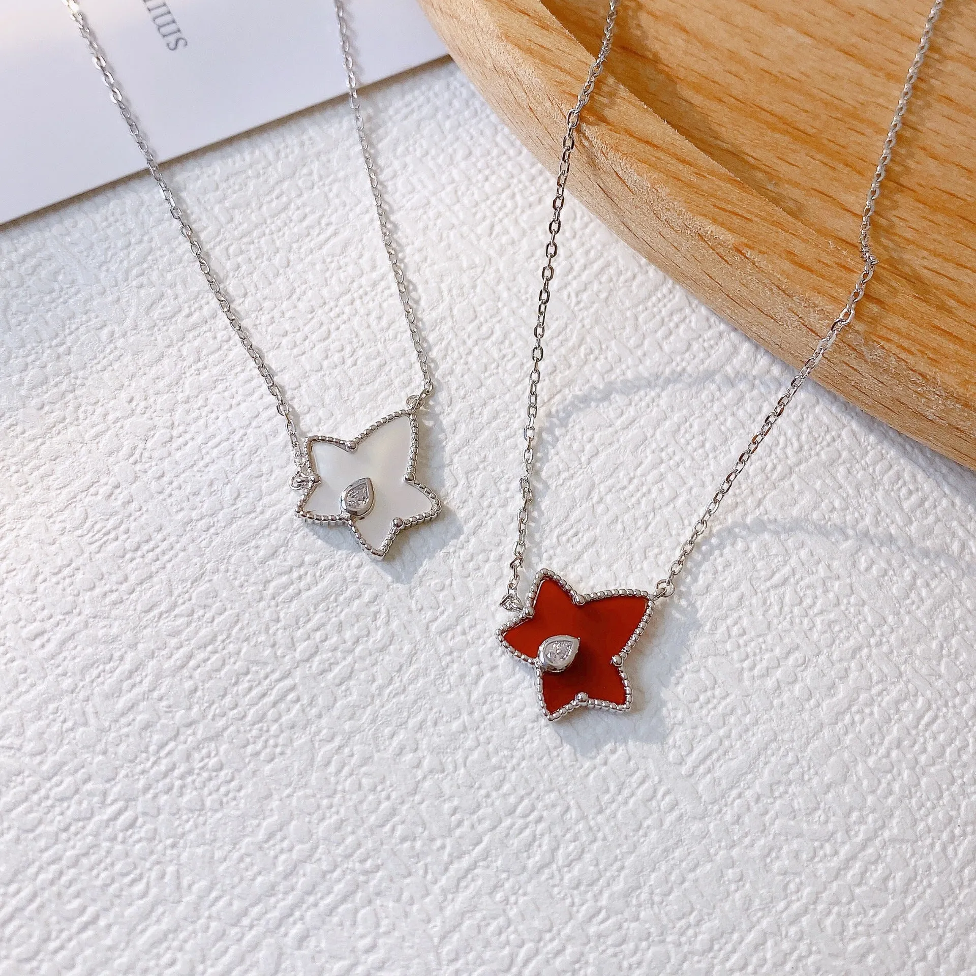 Maple Leaf with Zircon Pendant Silver Necklace for Women