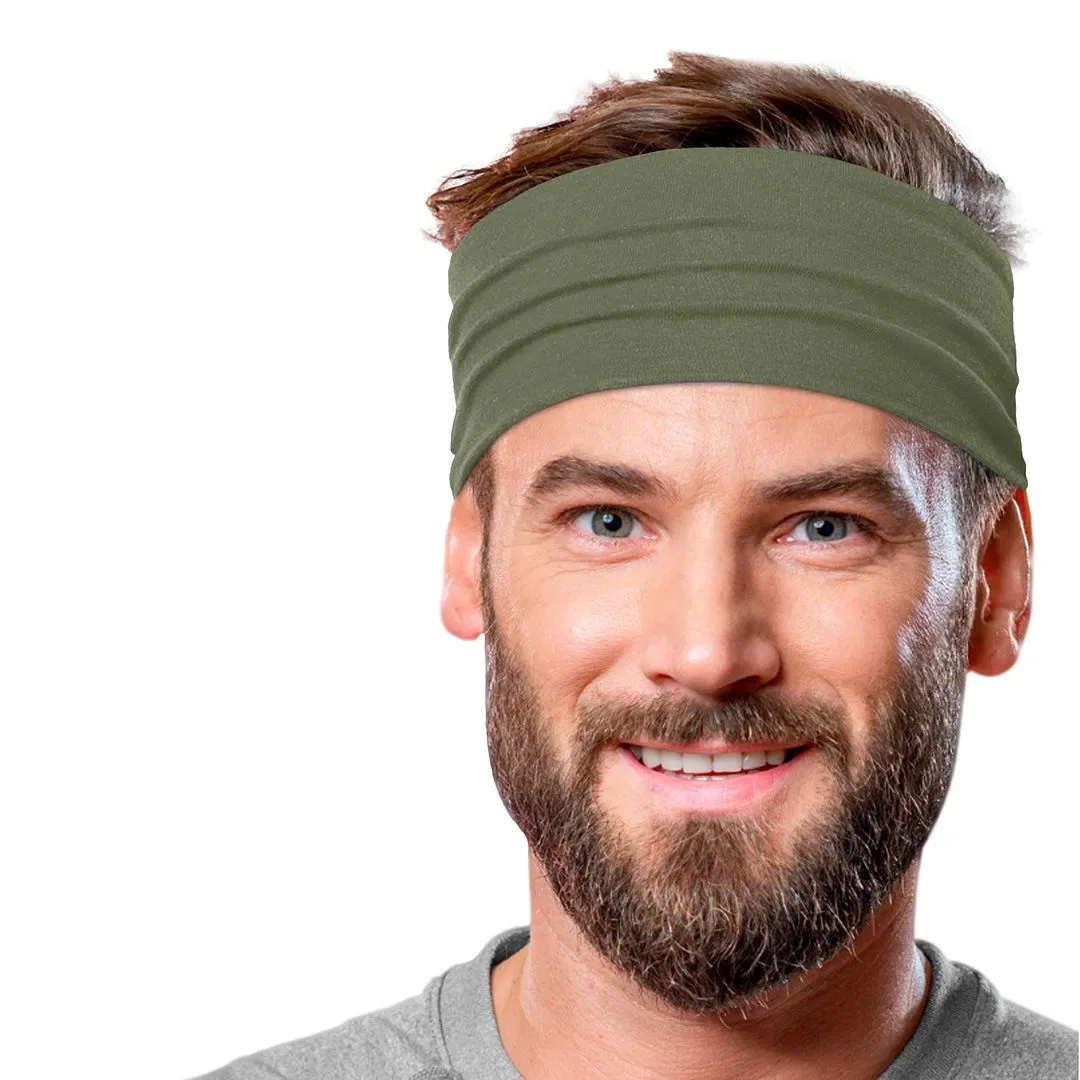 Men's Headbands Cotton Jersey 5" Wide Sports Fitness Yoga Made in the USA Olive