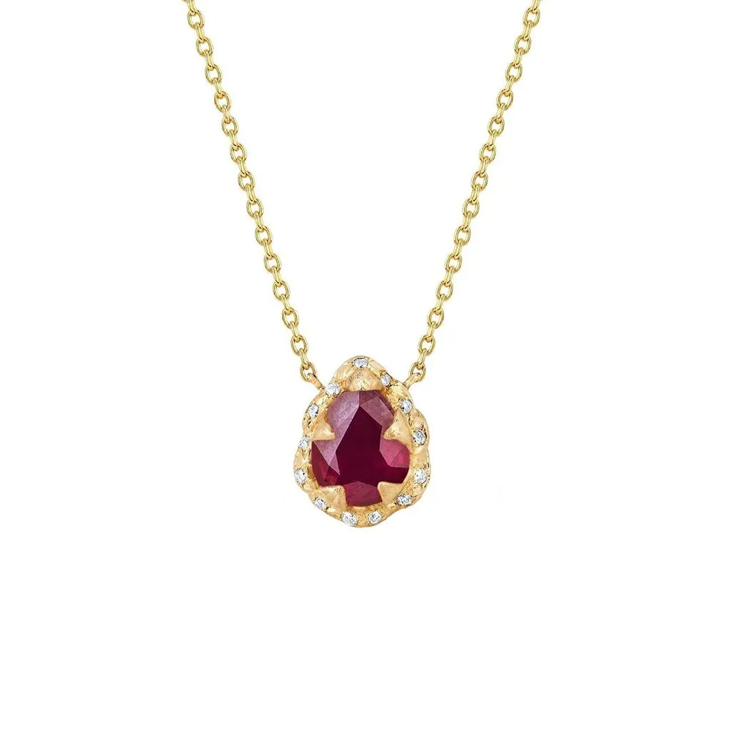 Micro Queen Water Drop Natural Ruby Necklace with Sprinkled Diamonds