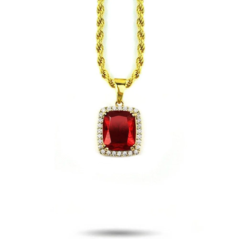 Micro Ruby Necklace Pendant & Rope Chain