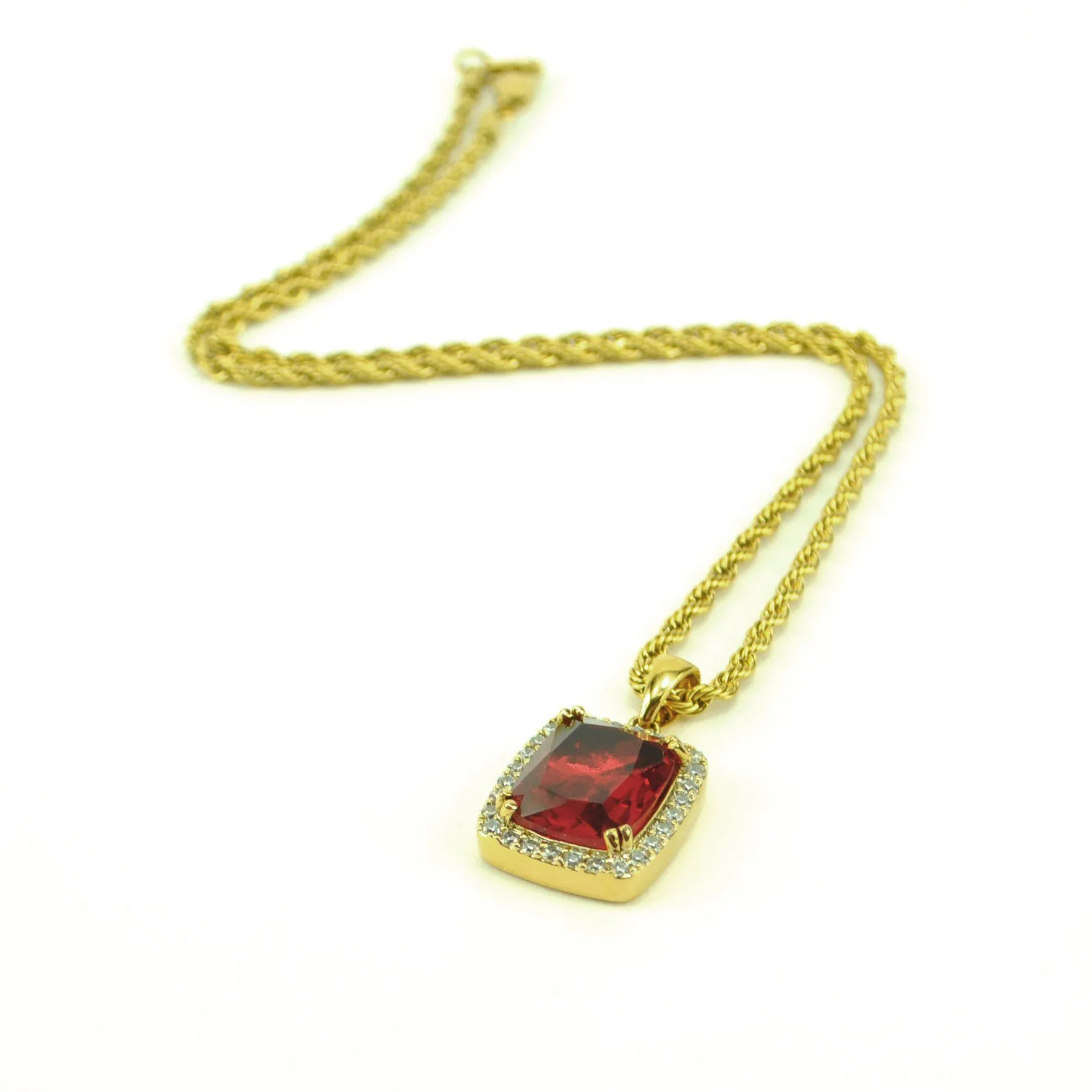 Micro Ruby Necklace Pendant & Rope Chain