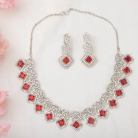 Mina - Silver Ruby American Diamond CZ Necklace set