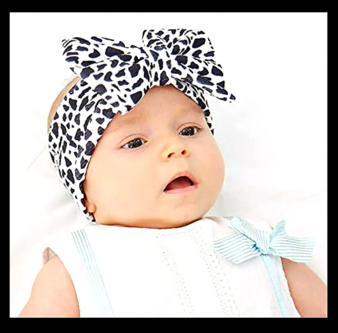 Mini Cow Print Bow Turban Headband Baby Girl, Toddler