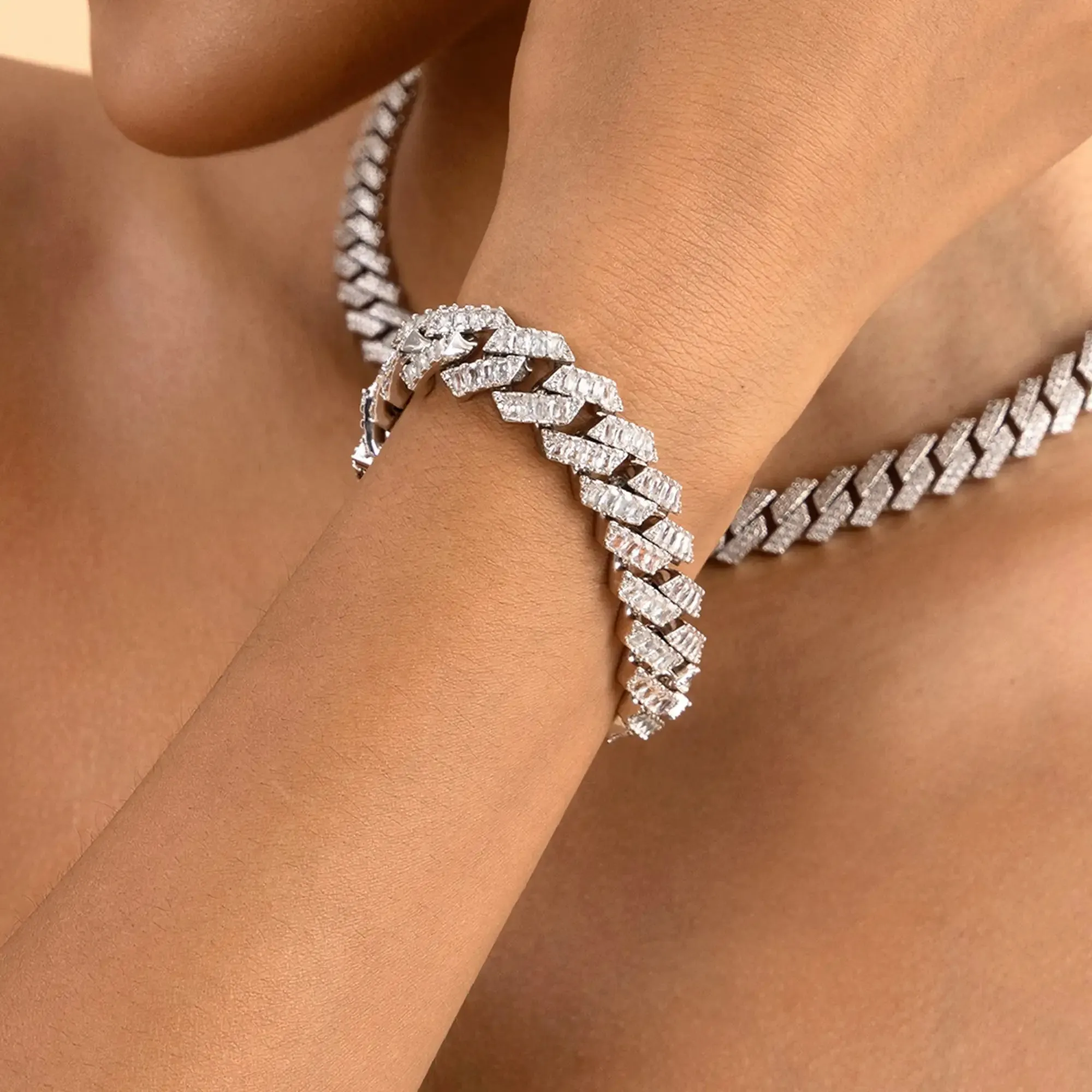 Moissanite Emerald Cut Prong Cuban Link Bracelet