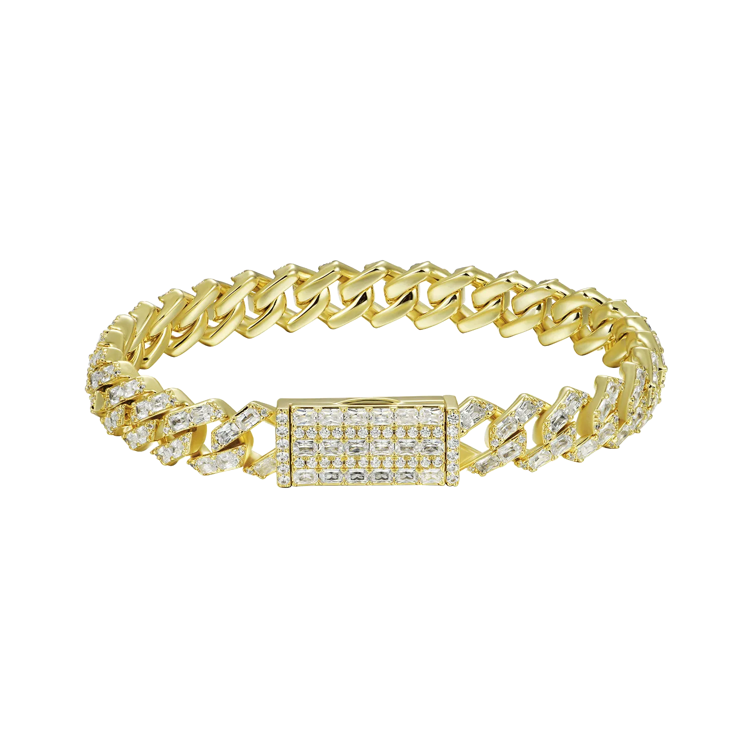 Moissanite Emerald Cut Prong Cuban Link Bracelet