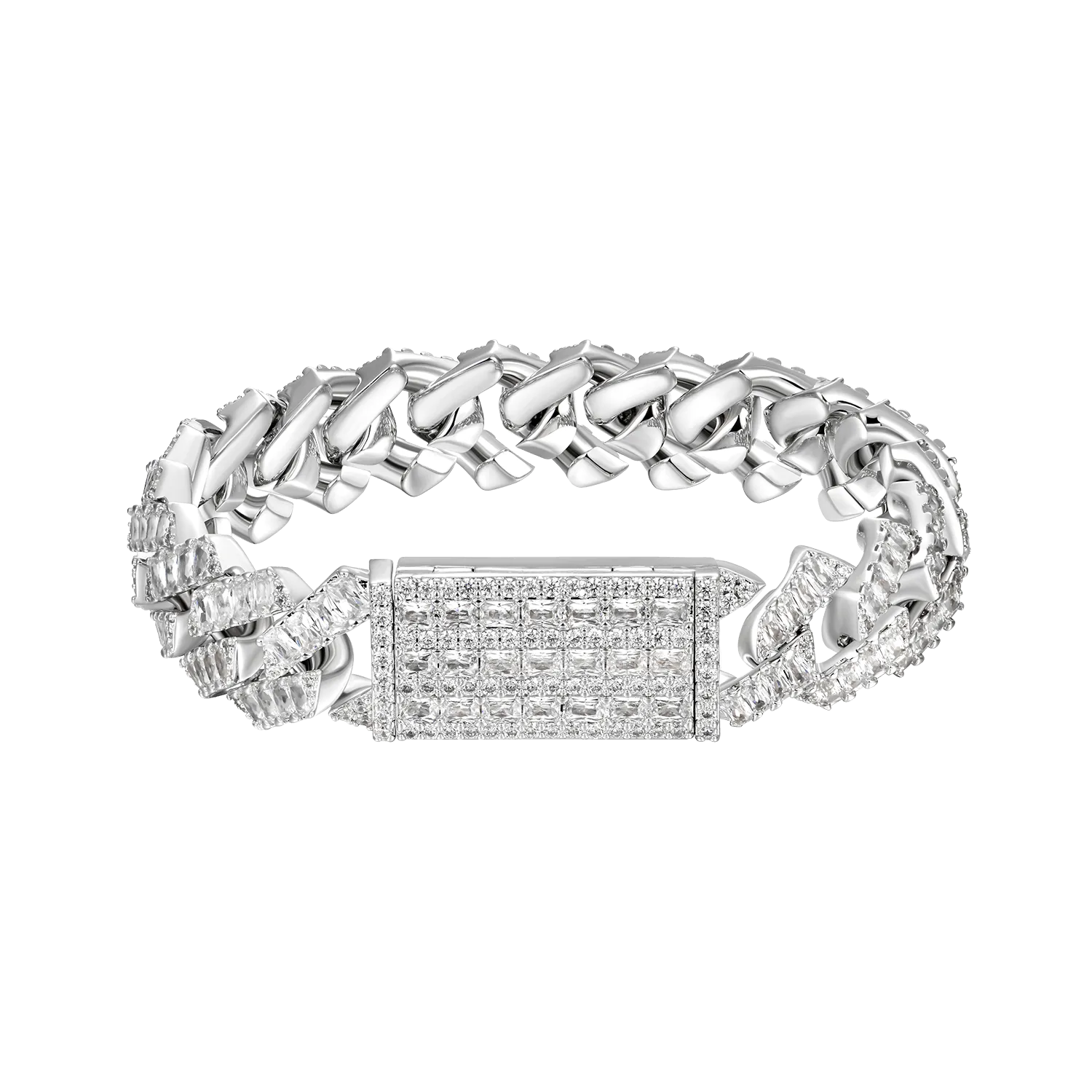 Moissanite Emerald Cut Prong Cuban Link Bracelet