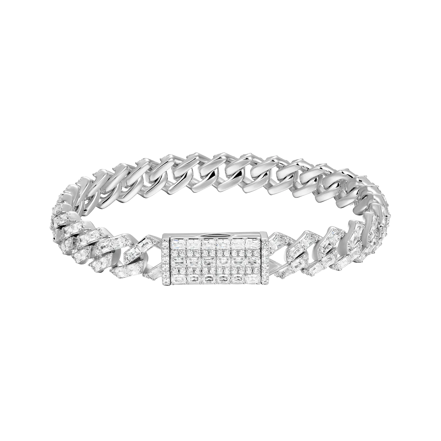 Moissanite Emerald Cut Prong Cuban Link Bracelet