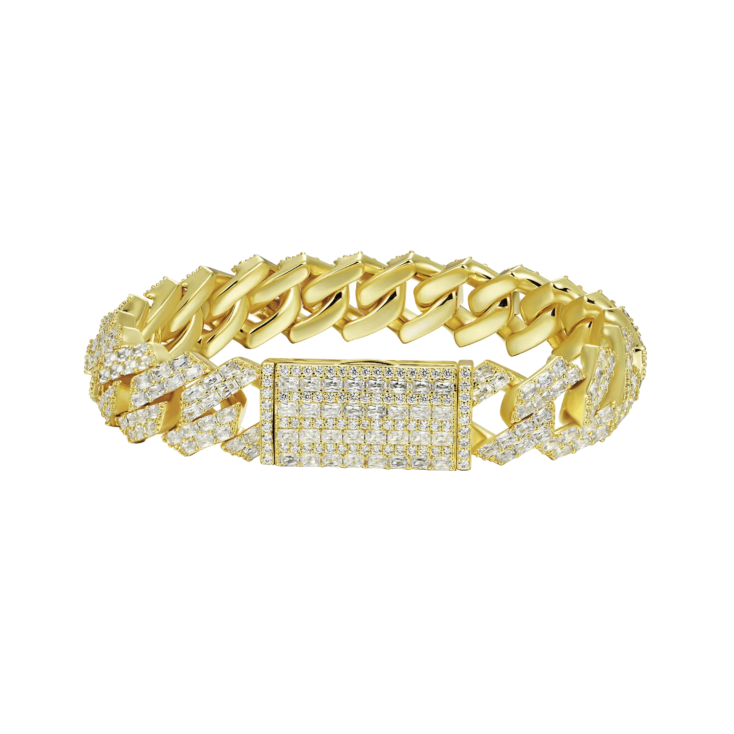 Moissanite Emerald Cut Prong Cuban Link Bracelet