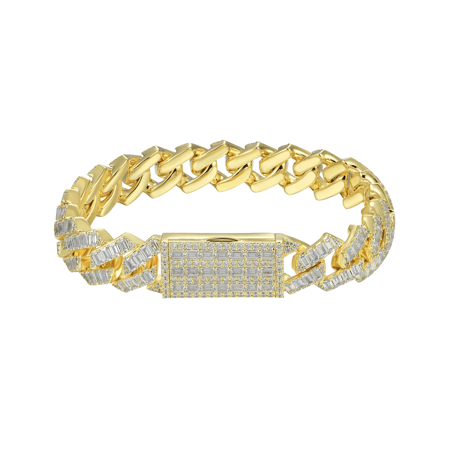 Moissanite Emerald Cut Prong Cuban Link Bracelet