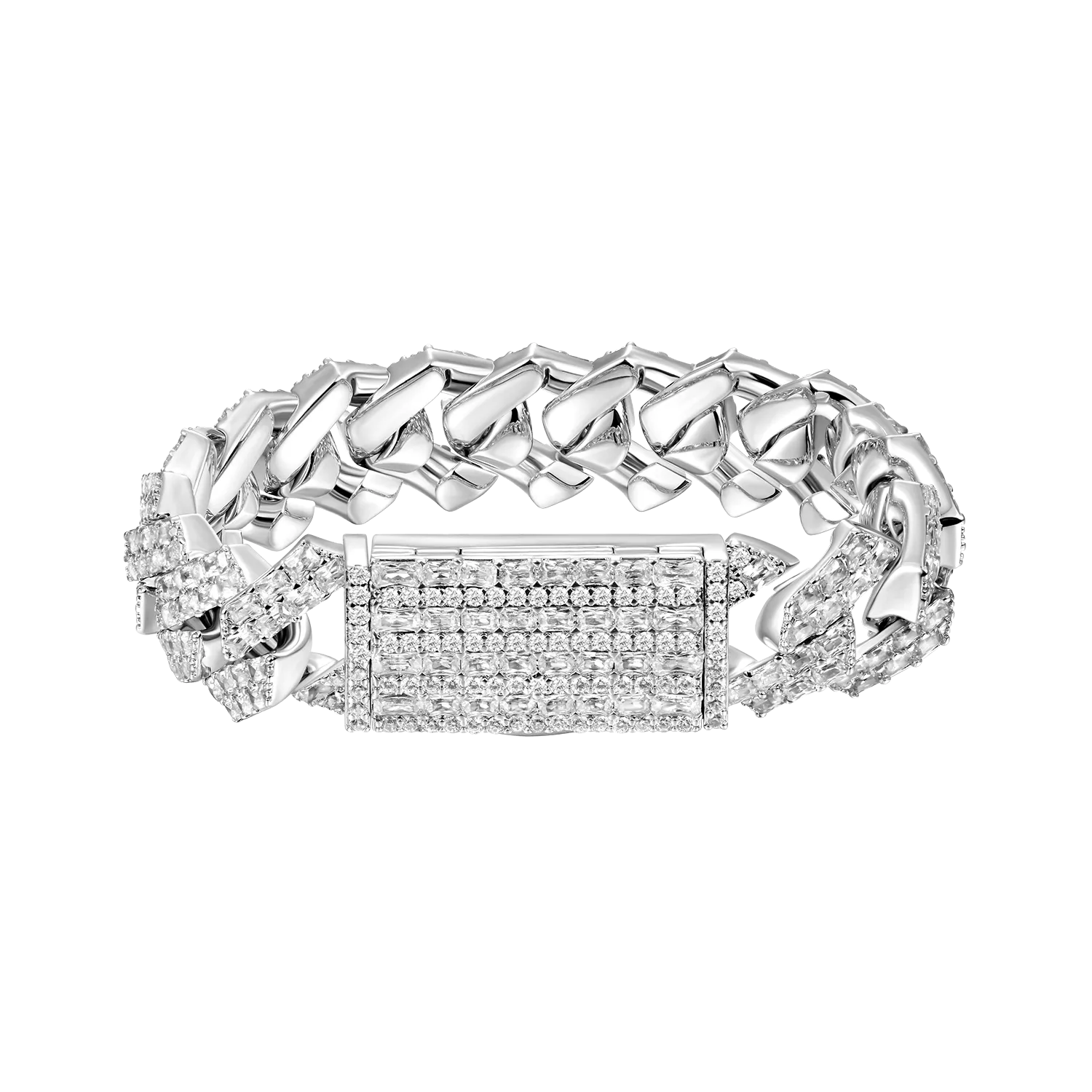 Moissanite Emerald Cut Prong Cuban Link Bracelet