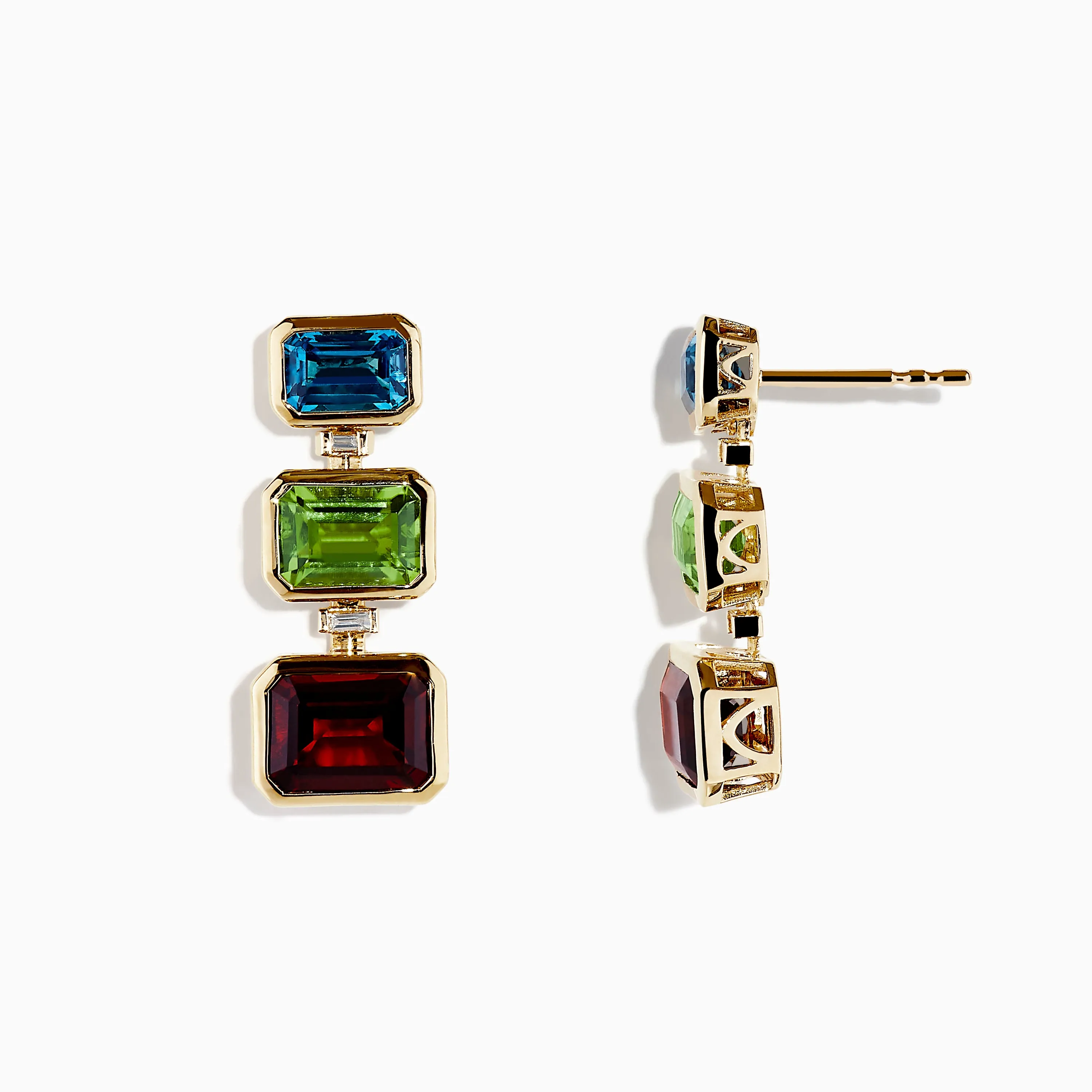 Mosaic 14K Yellow Gold Blue Topaz, Garnet, Peridot & Diamond Earrings