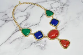 Multi-Color Rhinestone Necklace with Gold Chain