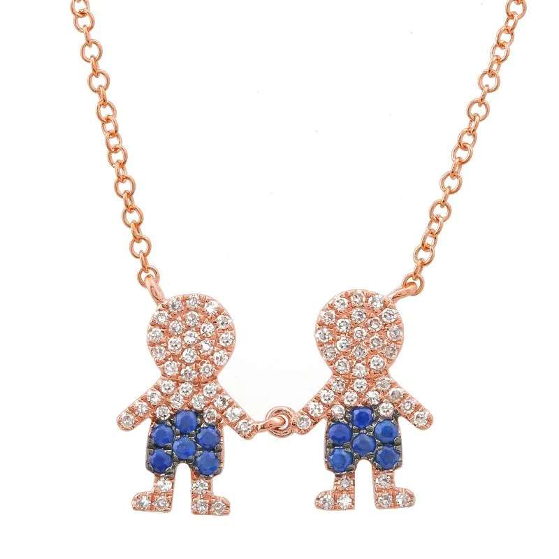 Multiple Kids Boy Girl Diamond and Gemstone Charm Necklace