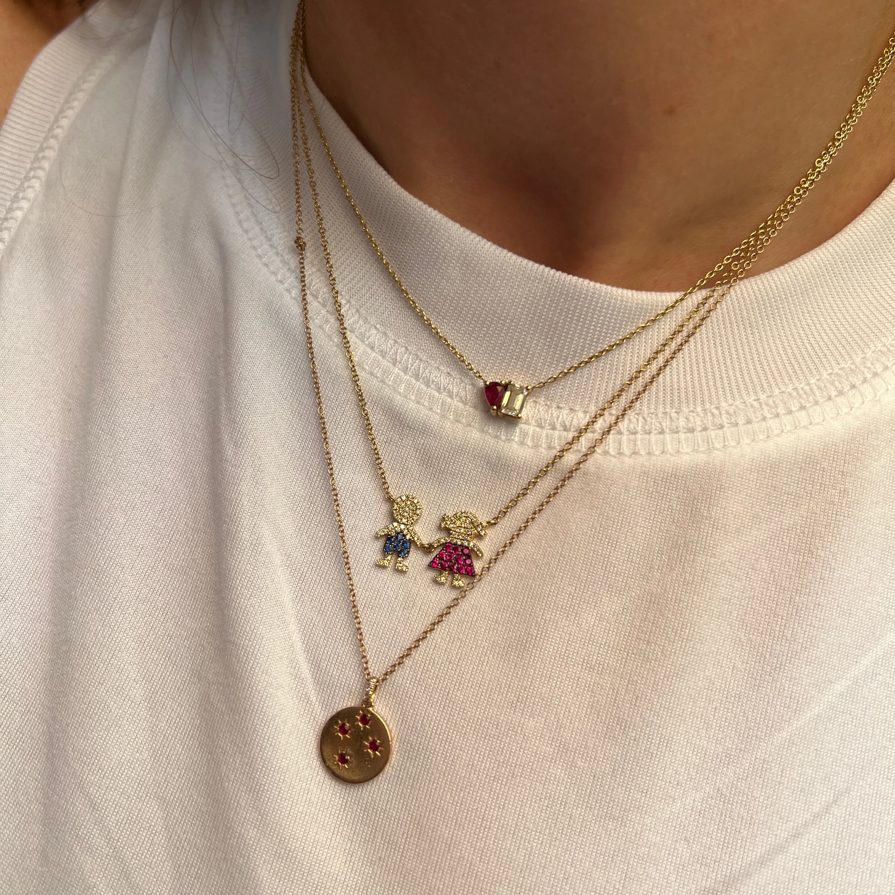 Multiple Kids Boy Girl Diamond and Gemstone Charm Necklace