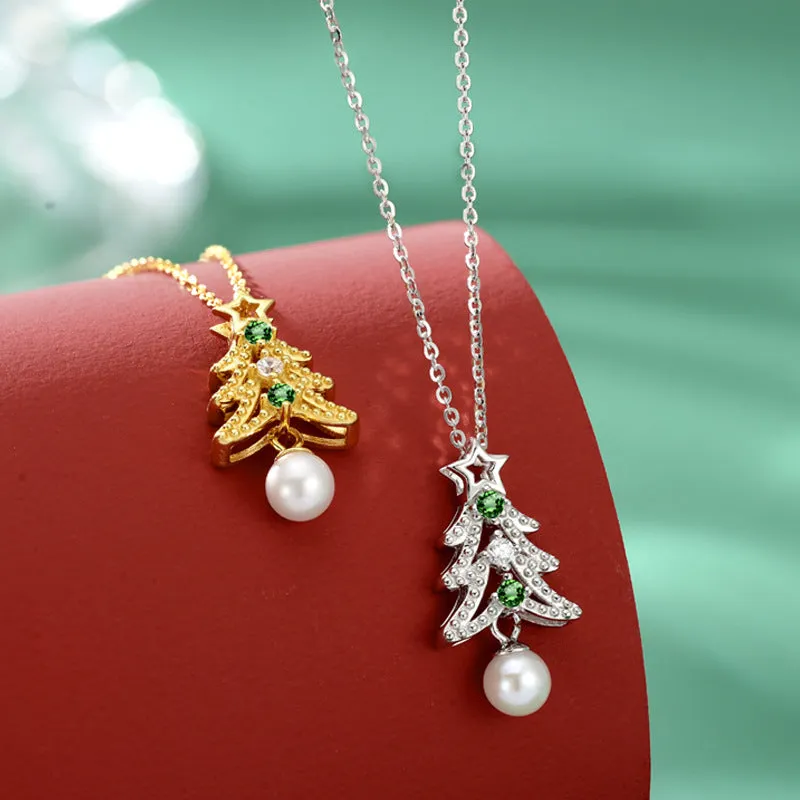 Natural Pearl Christmas Tree Pendant Necklace