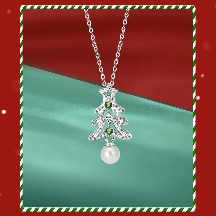 Natural Pearl Christmas Tree Pendant Necklace