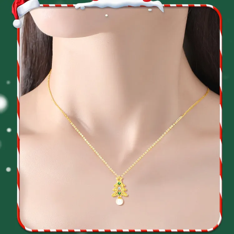 Natural Pearl Christmas Tree Pendant Necklace