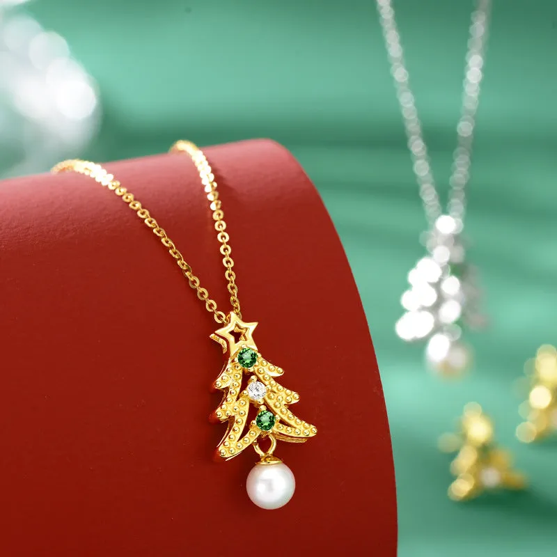 Natural Pearl Christmas Tree Pendant Necklace