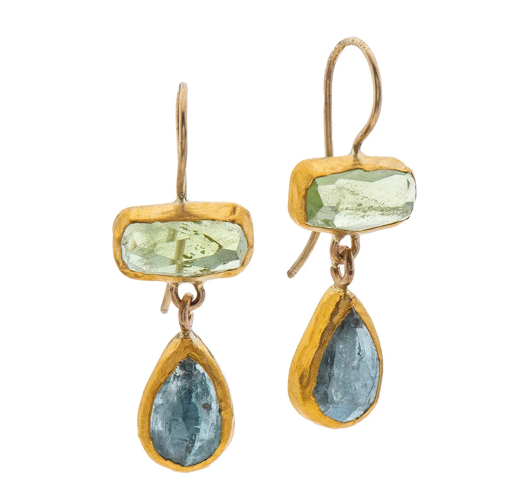 Nava Zahavi Yellow Gold Peridot and Aquamarine Earrings