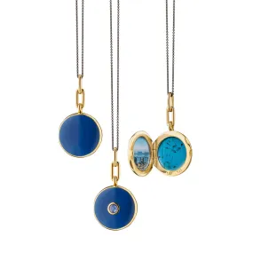 Navy Enamel Vermeil Round Locket with Blue Sapphire