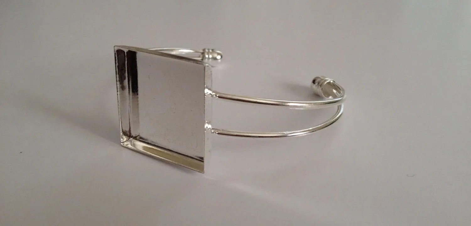 New Silver Plated Cuff Bangle Square Bracelet Copper Jewelry Charms Bangles Tools Supplies 76B