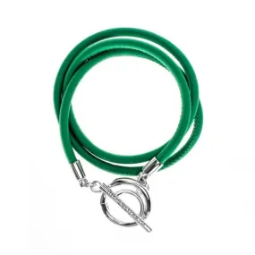 Nikki Lissoni Green Leather Silver Plated Wrap Bracelet