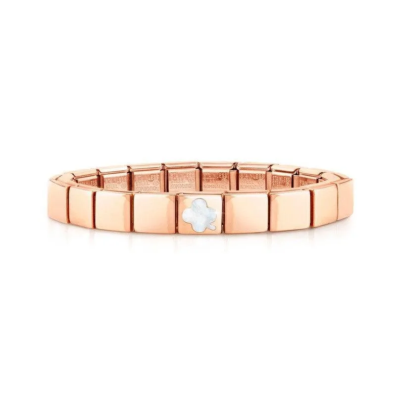 Nomination Composable Glam Bracelet, Mother Of Pearl Stone, Four Leaf Clover, Rose Finish