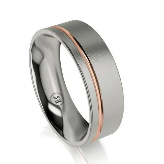 Offset Titanium and Gold Groove Wedding Ring (IN1396)