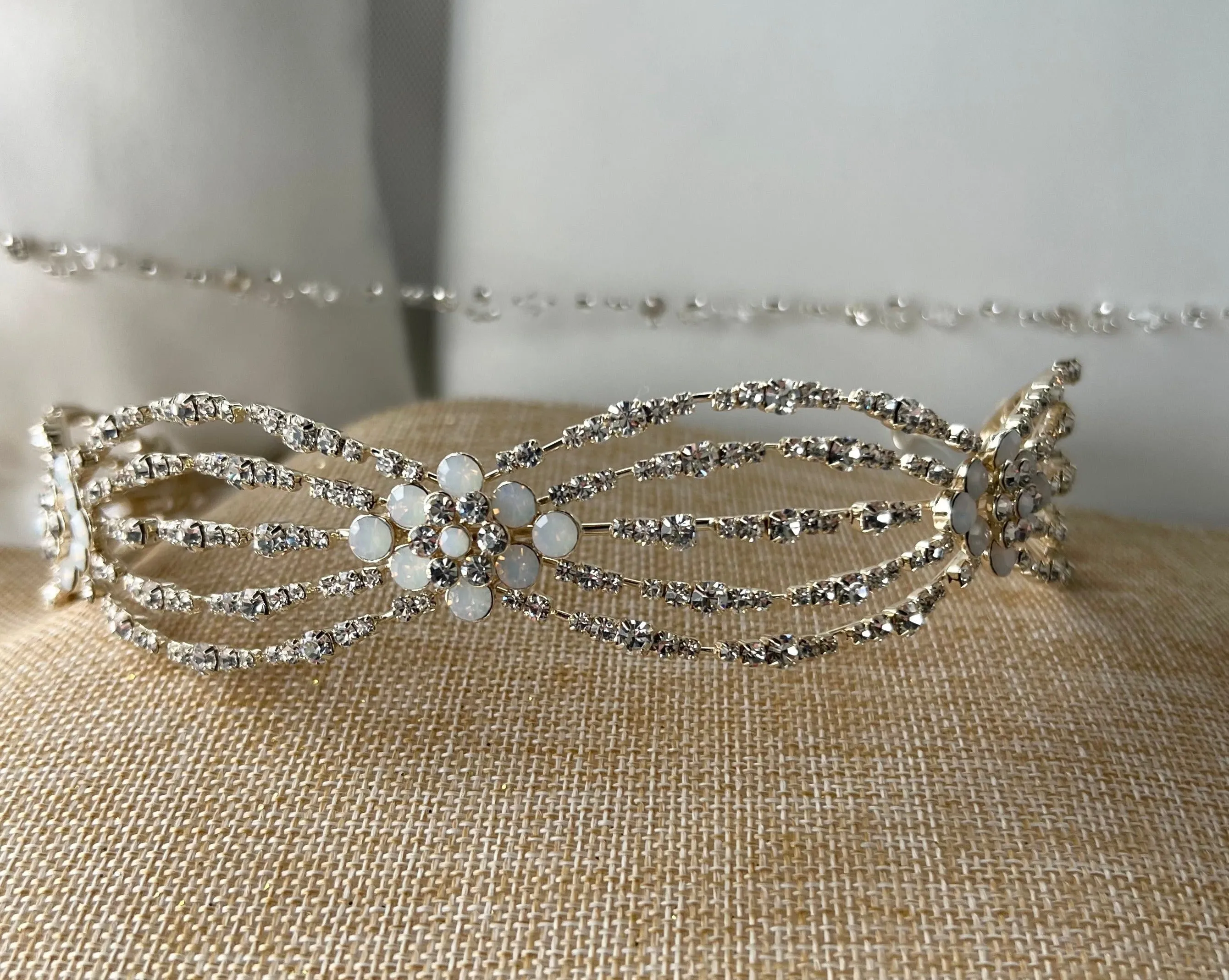 Opal Bridal Headband , Quinceanera Headband, Gold Headband for wedding