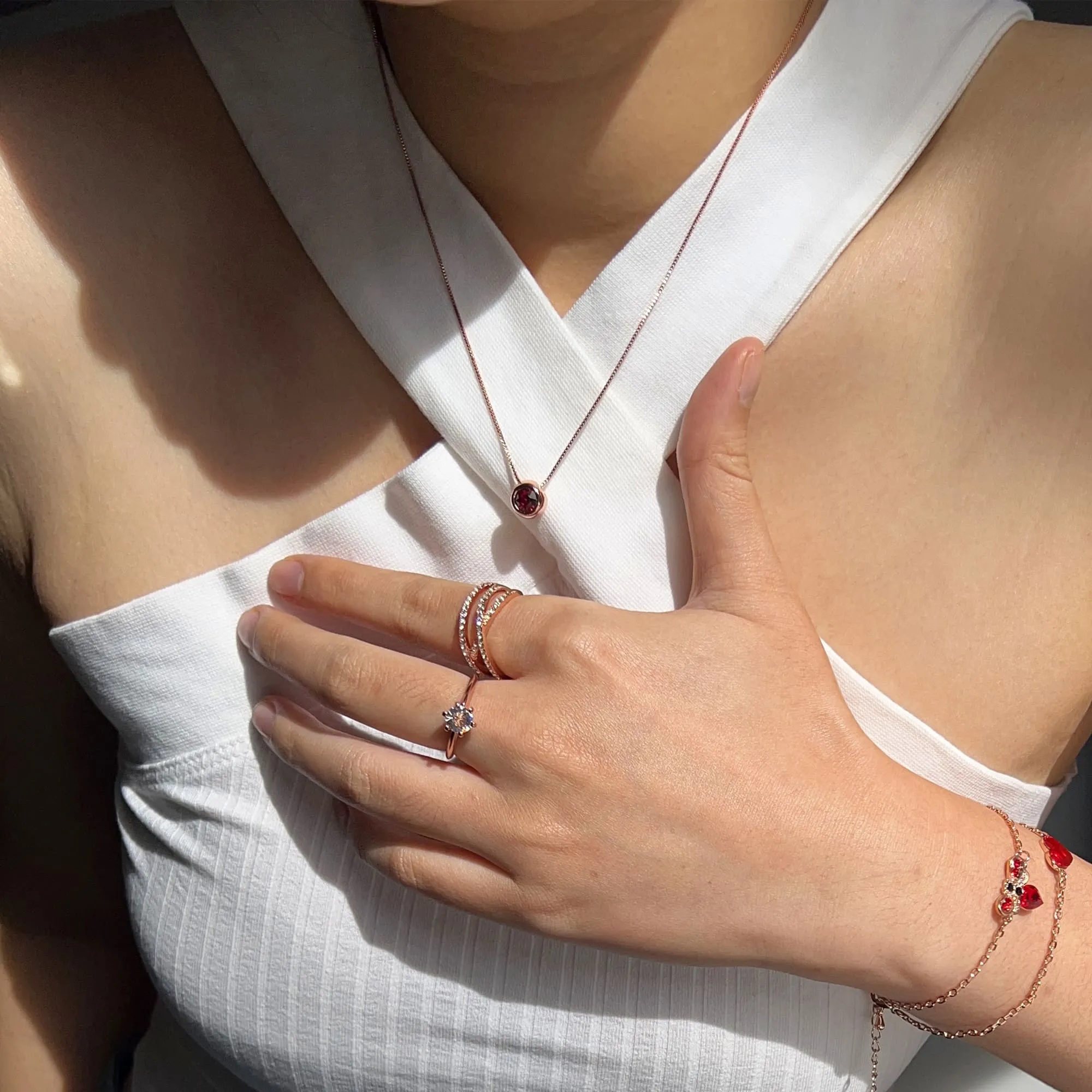 Opulence Pendant Necklace Embellished with Ruby SWAROVSKI Crystals in Rose Gold