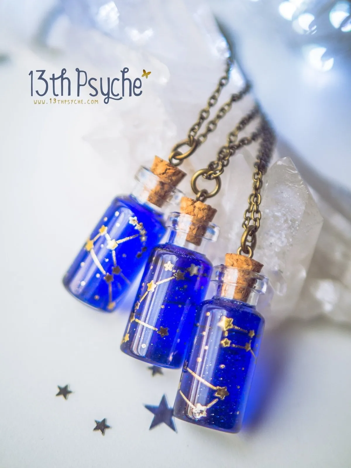 Orion, Andromeda, Ursa major and minor constellation bottle necklace