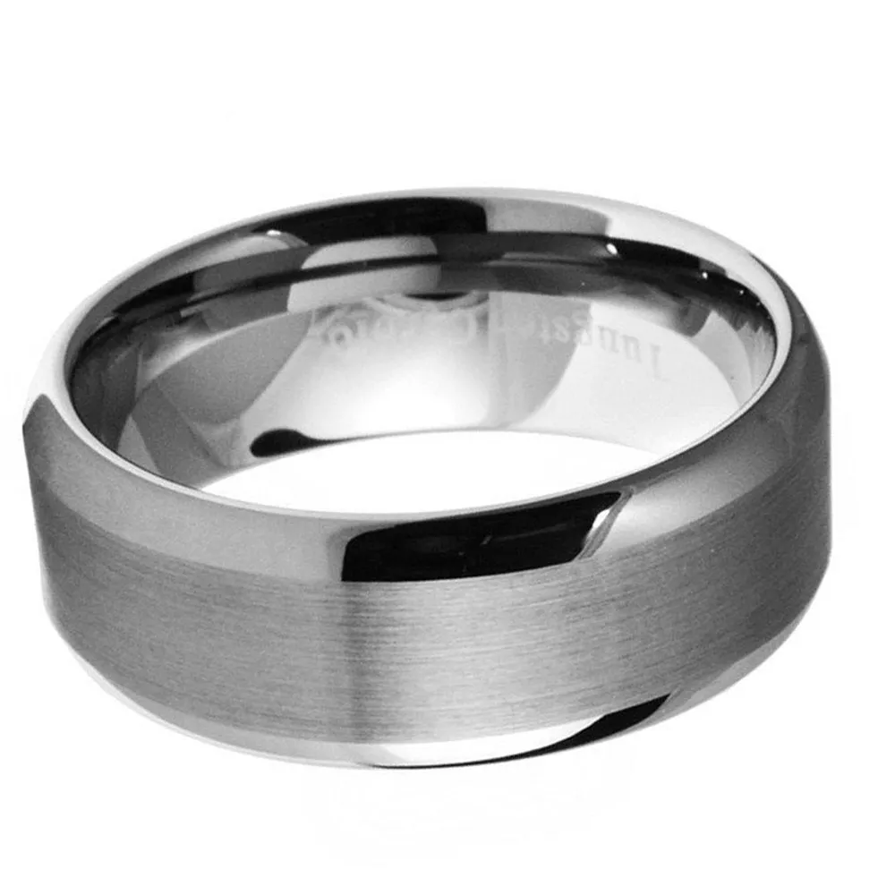 Paris Jewelry Tungsten Silver Brushed Ring Wedding Band 8mm For Unisex (Size 7 - 12)