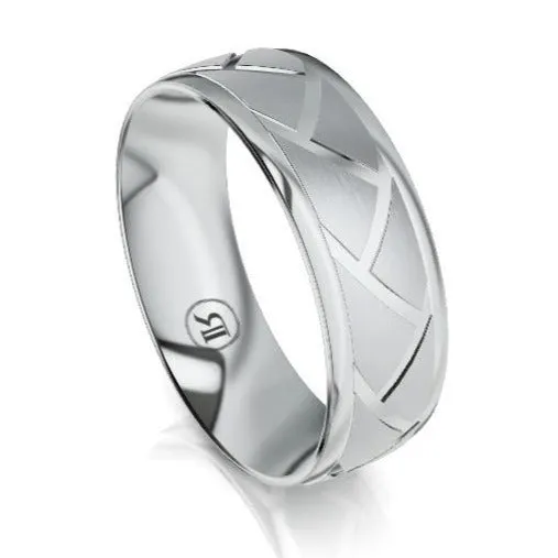 Pattern Grooved Platinum Wedding Ring