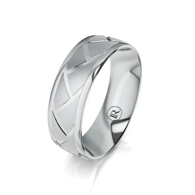 Pattern Grooved Platinum Wedding Ring