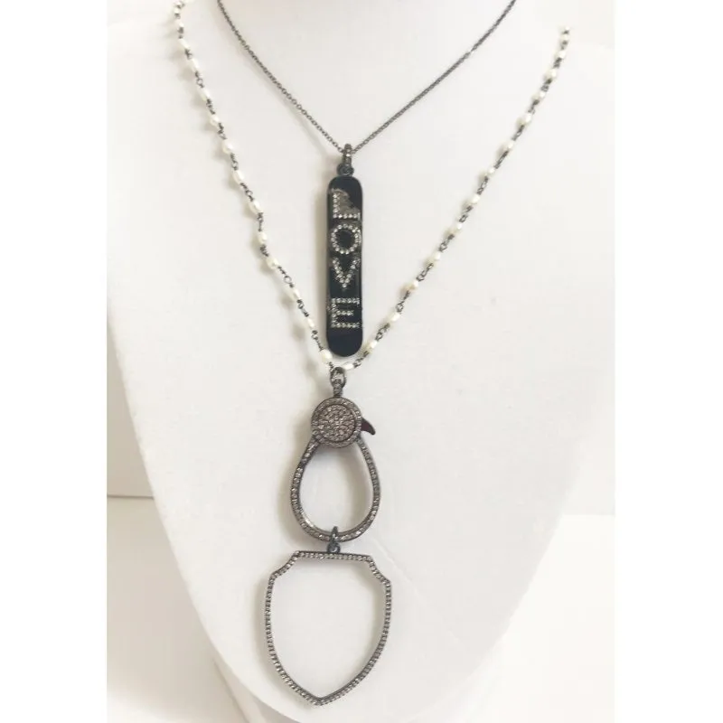 Pavé Gunmetal Love Brail Pendant Necklace