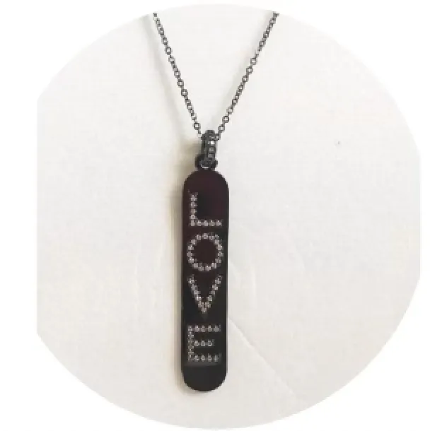 Pavé Gunmetal Love Brail Pendant Necklace