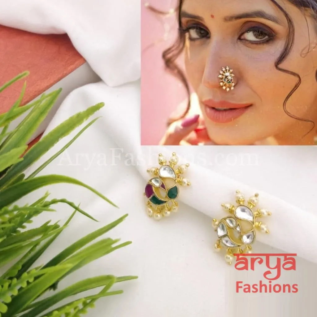 Peacock Nose Clip/ Kundan CZ non piercing nose ring/ Kundan Bridal Nosepin