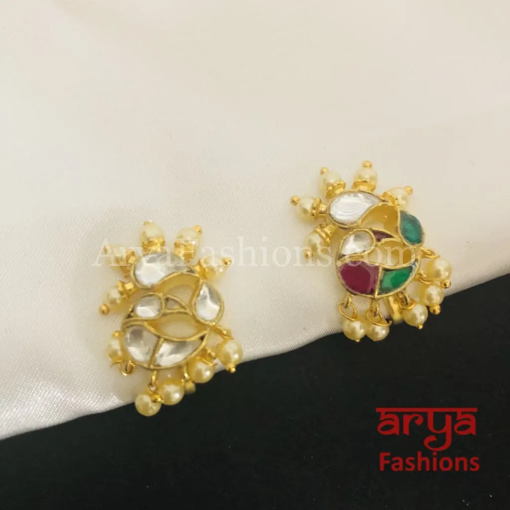 Peacock Nose Clip/ Kundan CZ non piercing nose ring/ Kundan Bridal Nosepin