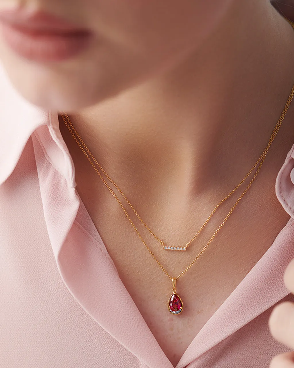 Pear Ruby & Diamond Necklace