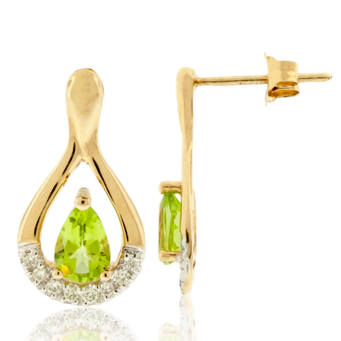 Pear Shaped Peridot Drop Earrings